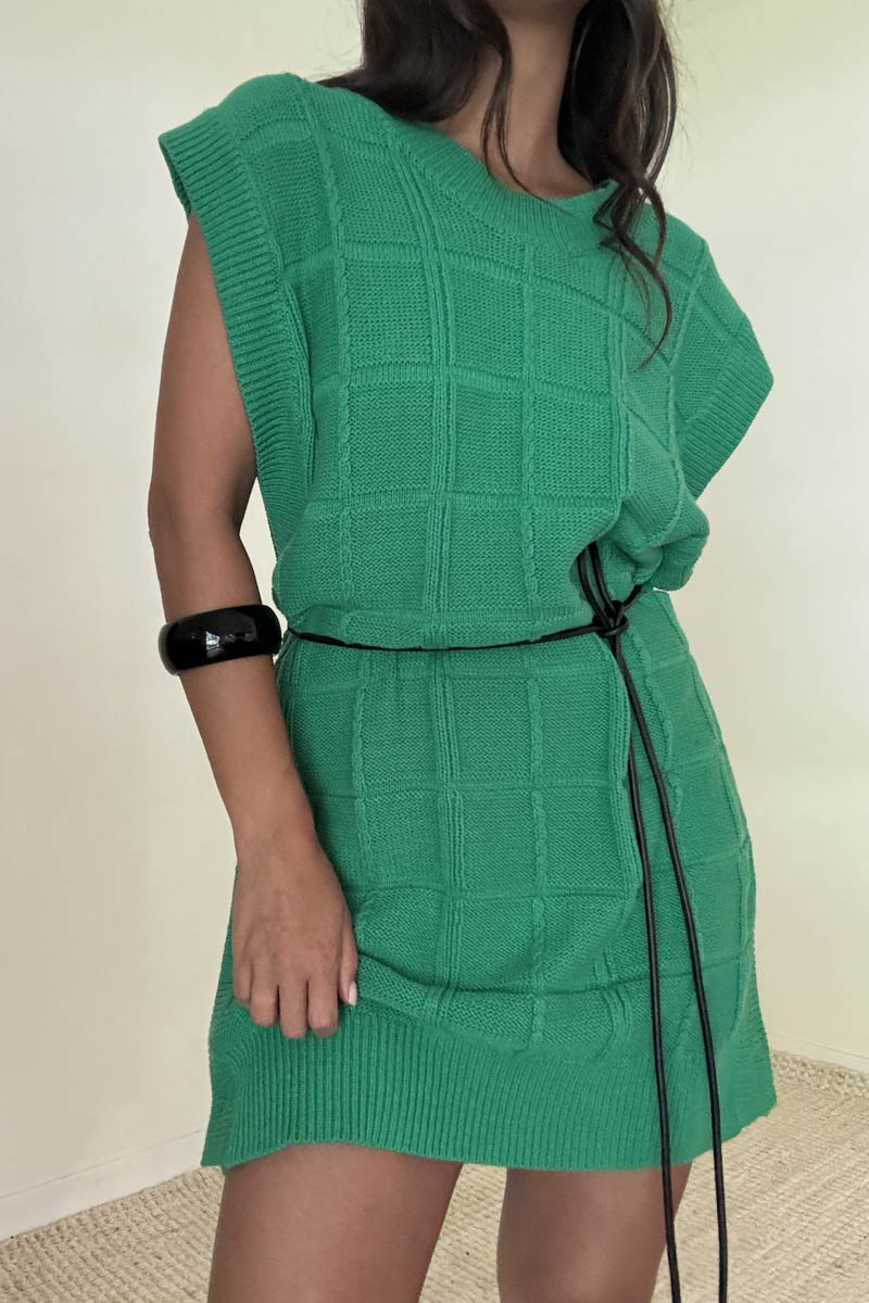 Textured Crochet Asymmetric Vest Mini Dress