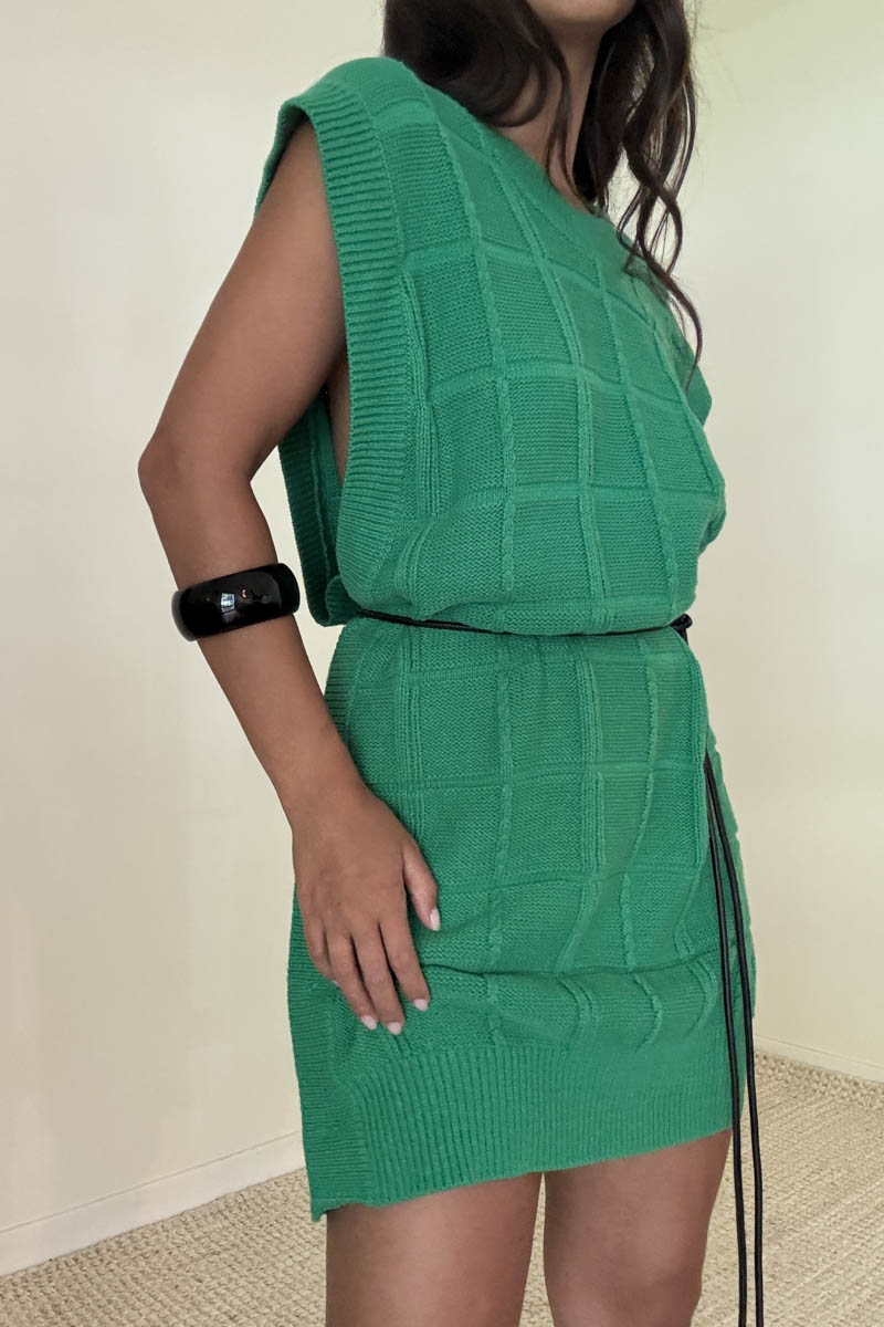 Textured Crochet Asymmetric Vest Mini Dress