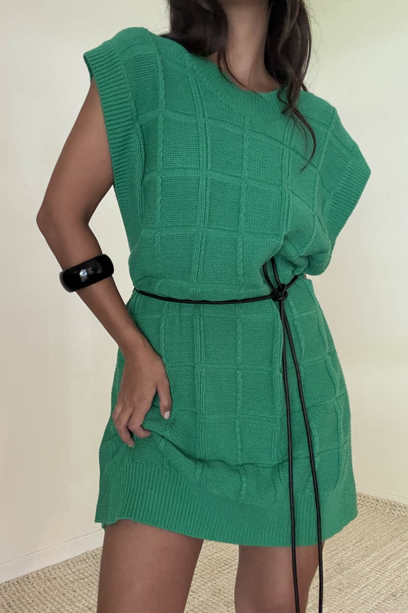 Textured Crochet Asymmetric Vest Mini Dress