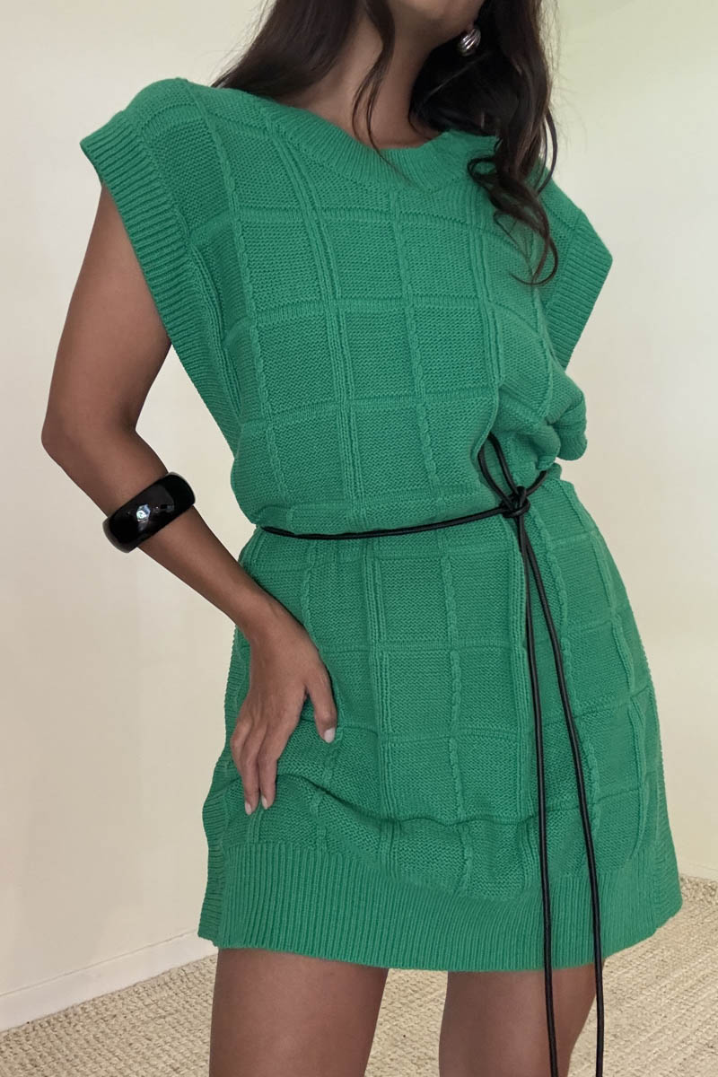 Textured Crochet Asymmetric Vest Mini Dress