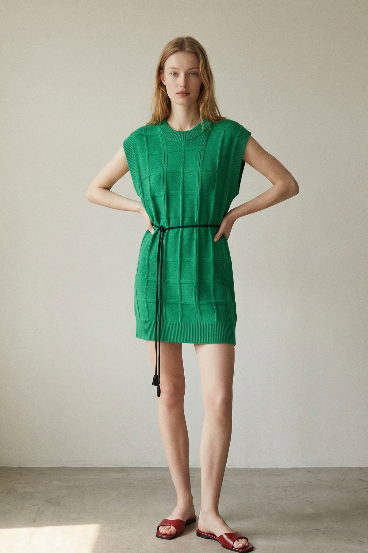 Textured Crochet Asymmetric Vest Mini Dress