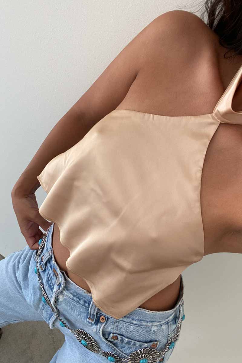Satin Open Back Halter Top