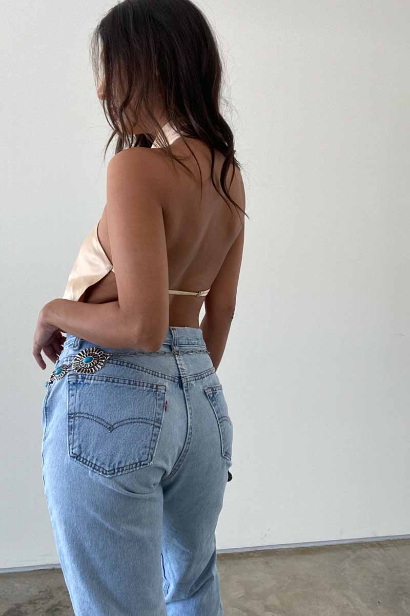 Satin Open Back Halter Top
