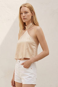 Satin Open Back Halter Top