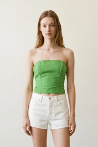 Linen Blend Strapless Corset Tube Top