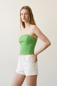 Linen Blend Strapless Corset Tube Top