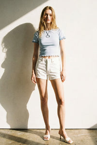 Color Block Mesh Lettuce Edge Crop Top