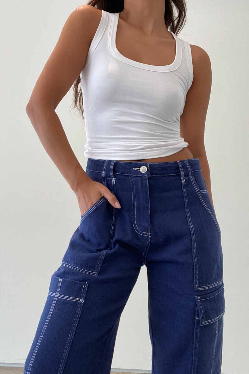 Lowered Neckline Woven Rib Tank Top