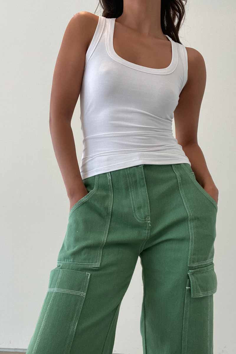 Lowered Neckline Woven Rib Tank Top