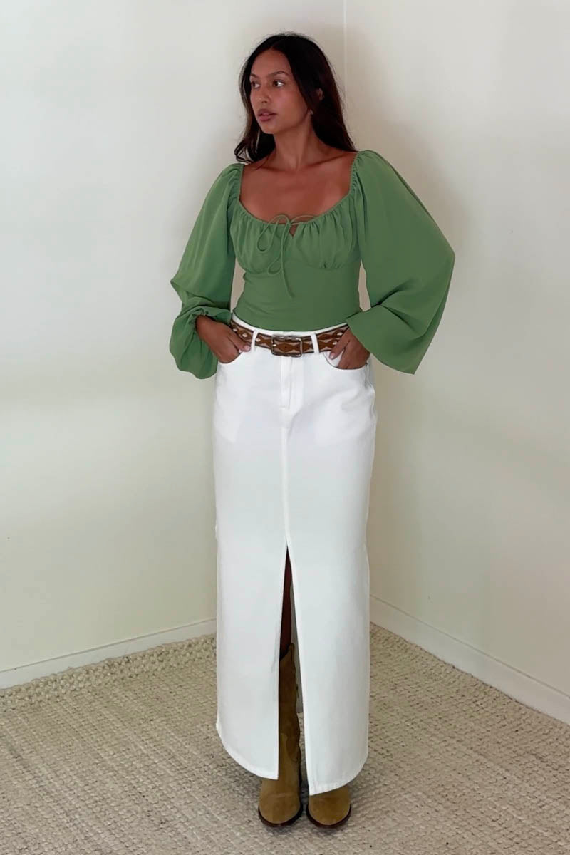 Ruched Tie-Front Balloon Sleeve Crop Top