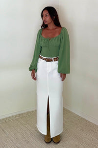 Ruched Tie-Front Balloon Sleeve Crop Top