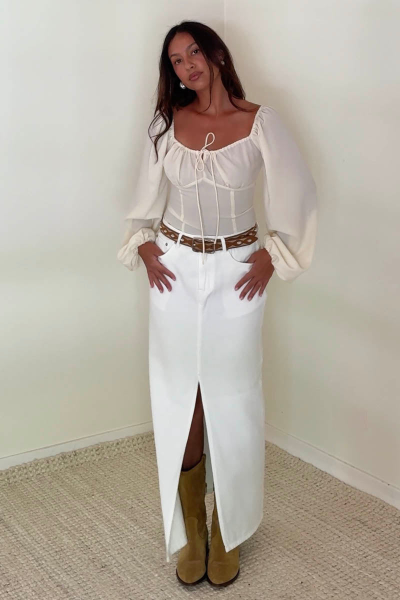 Ruched Tie-Front Balloon Sleeve Crop Top
