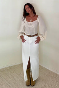 Ruched Tie-Front Balloon Sleeve Crop Top