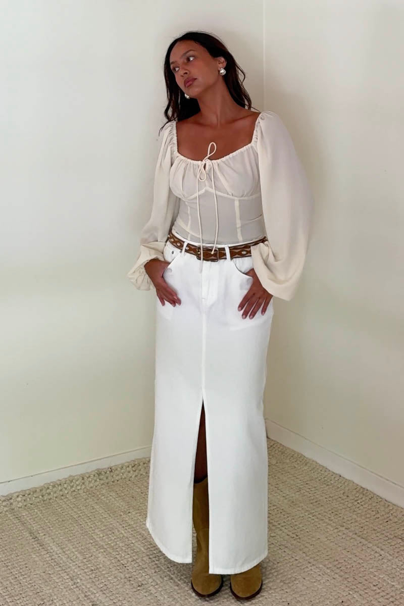 Ruched Tie-Front Balloon Sleeve Crop Top