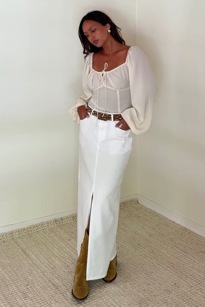 Ruched Tie-Front Balloon Sleeve Crop Top