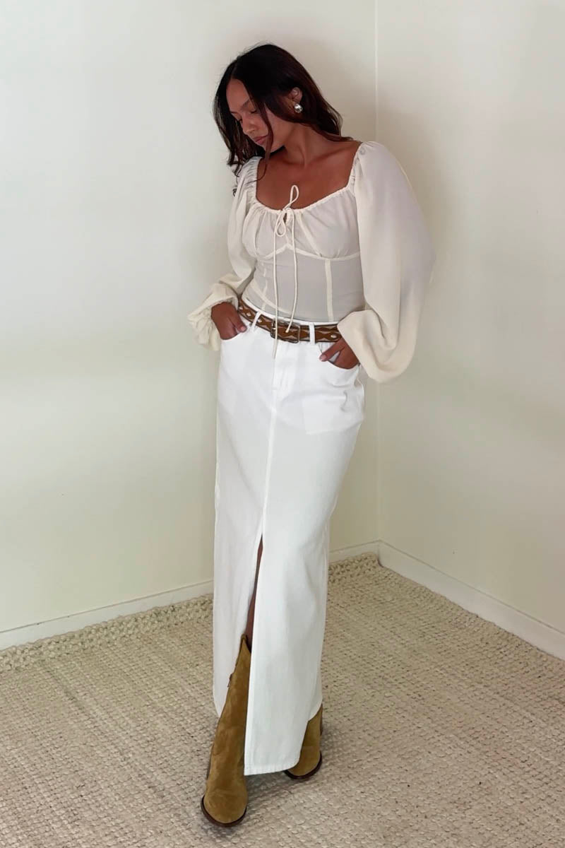 Ruched Tie-Front Balloon Sleeve Crop Top