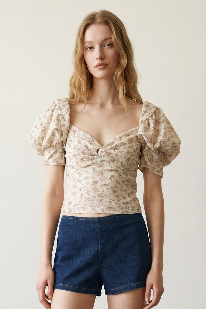 Woven Puff Sleeve Top