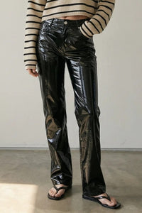 Faux Patent Slim Straight Leg Pants