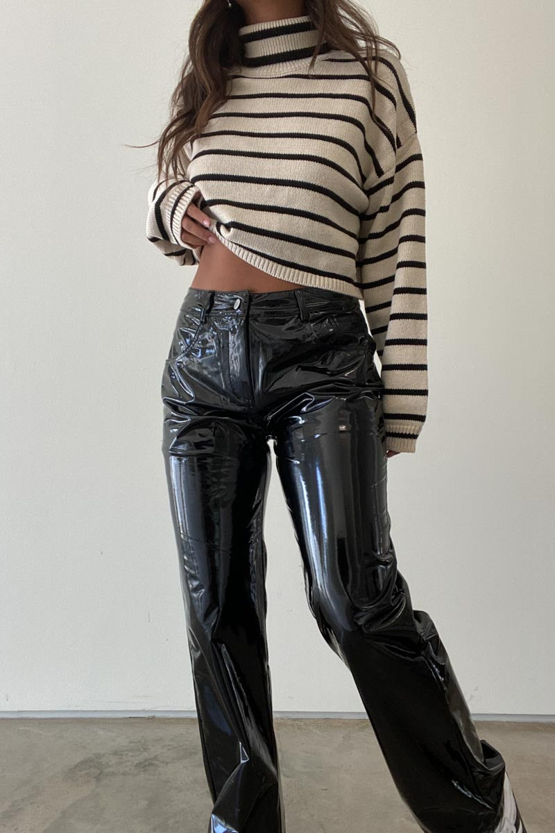 Patent Faux Leather Slim Straight Leg Pants