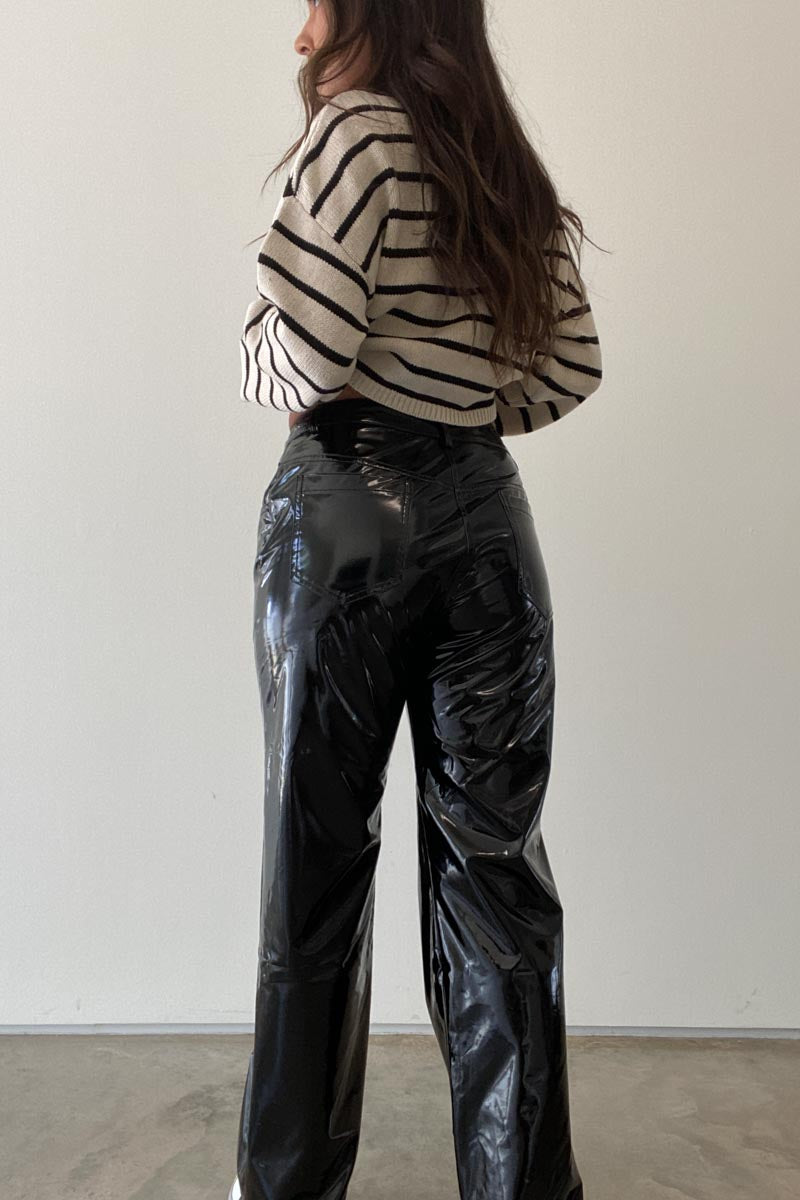 Patent Faux Leather Slim Straight Leg Pants