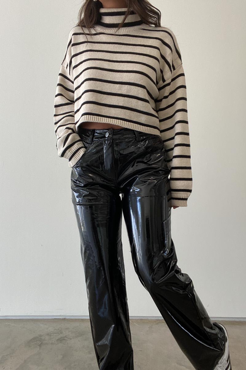 Patent Faux Leather Slim Straight Leg Pants