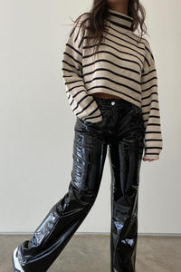 Patent Faux Leather Slim Straight Leg Pants