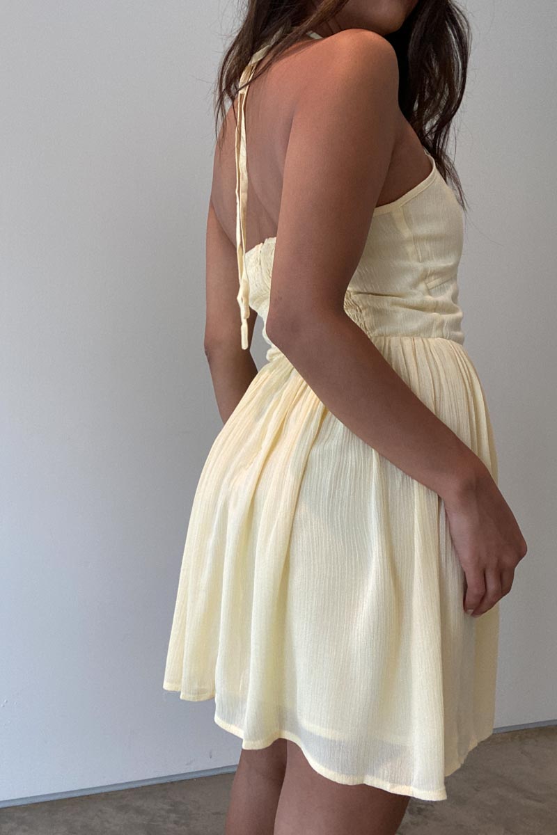 Halter Neck Shirred Back Mini Dress