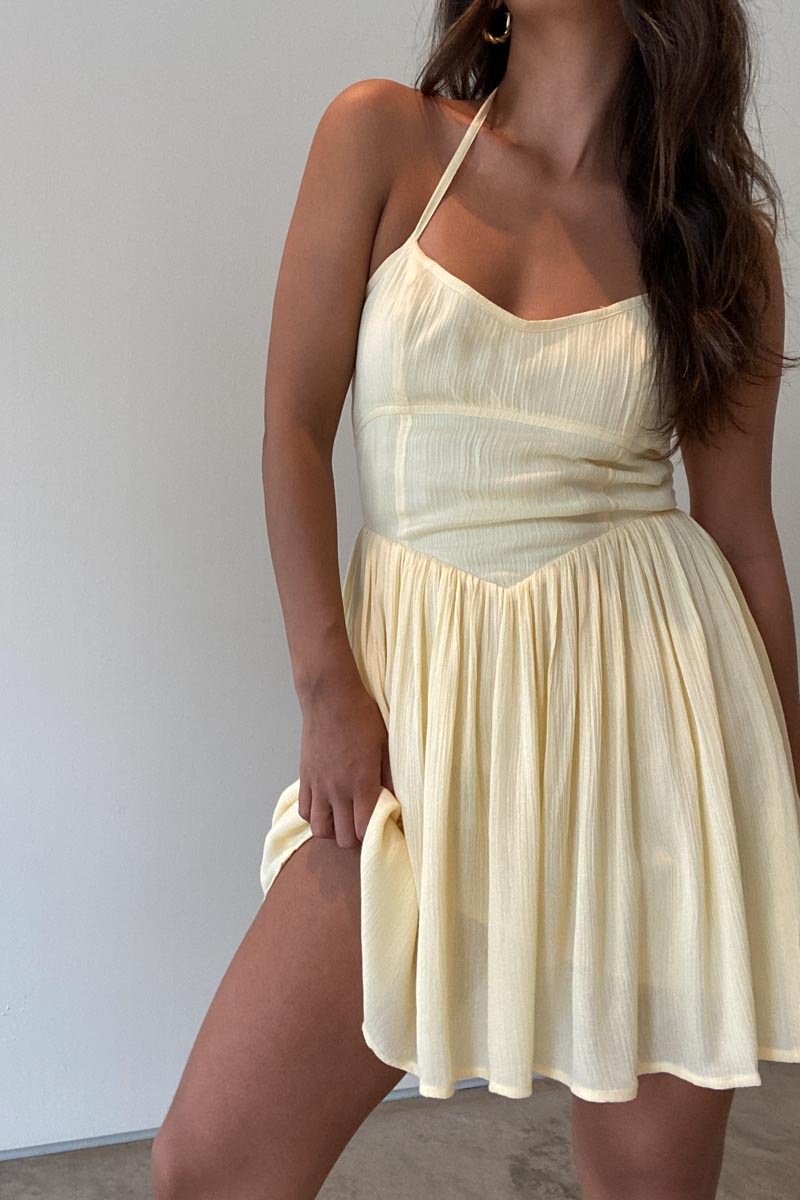 Halter Neck Shirred Back Mini Dress