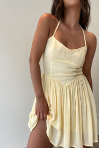Halter Neck Shirred Back Mini Dress