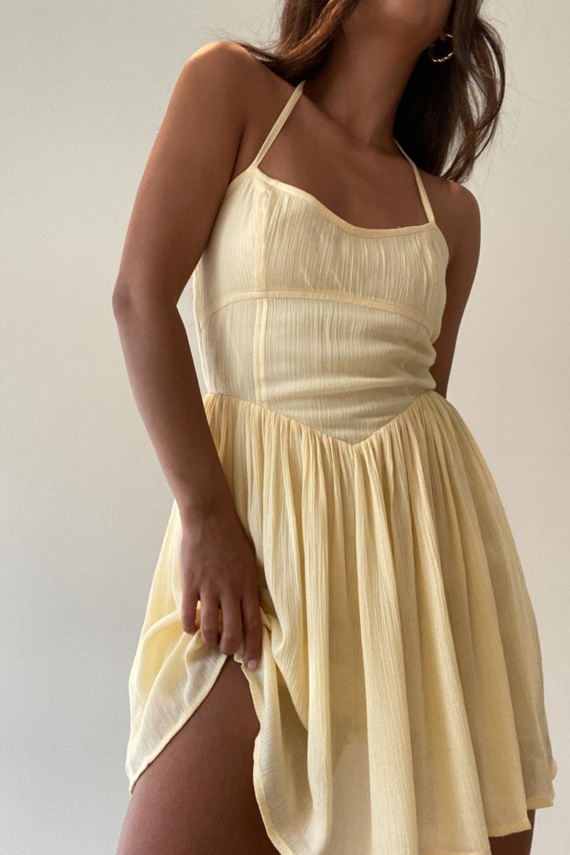 Halter Neck Shirred Back Mini Dress