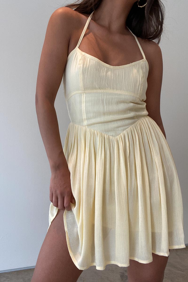 Halter Neck Shirred Back Mini Dress