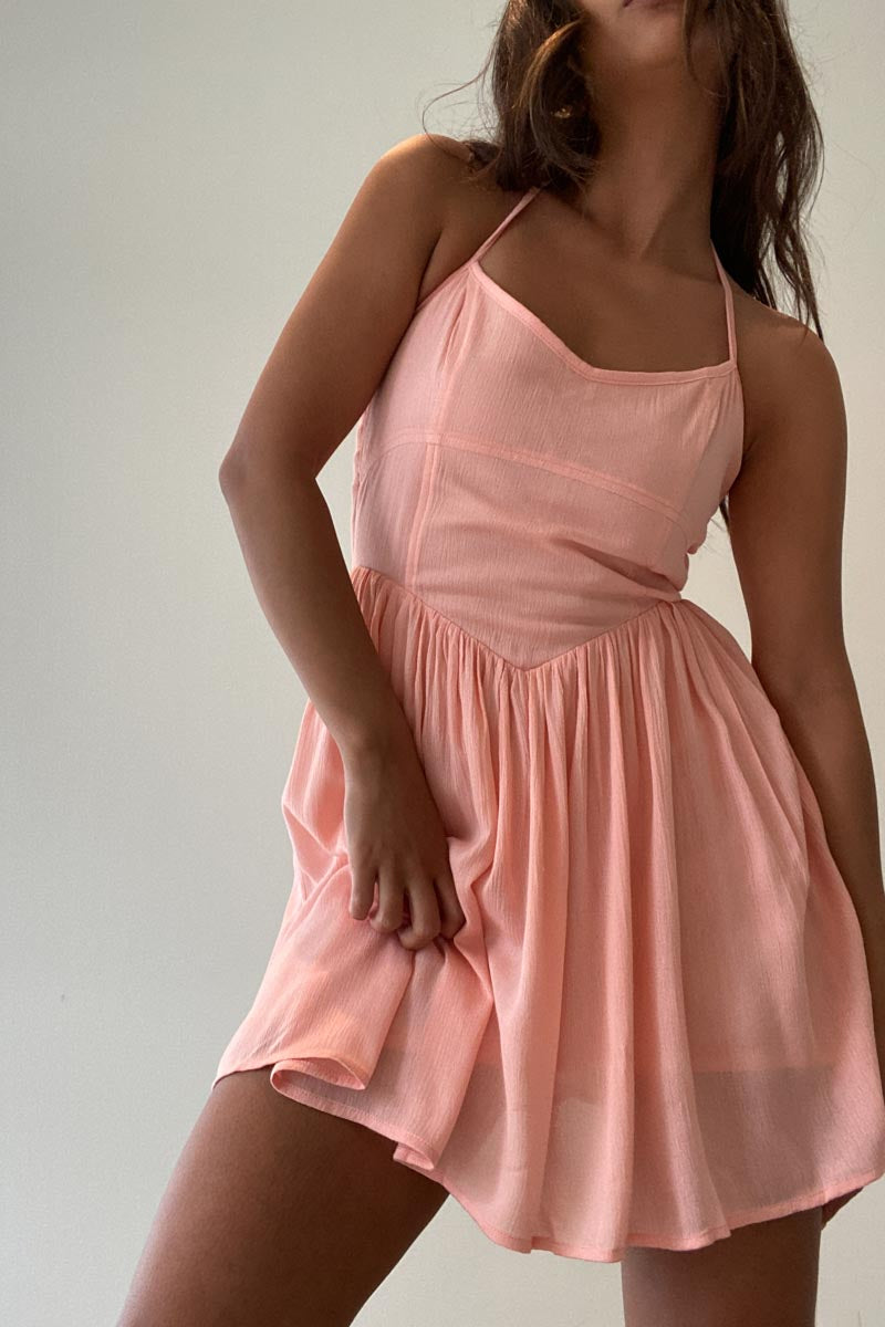 Halter Neck Shirred Back Mini Dress