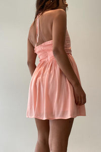 Halter Neck Shirred Back Mini Dress