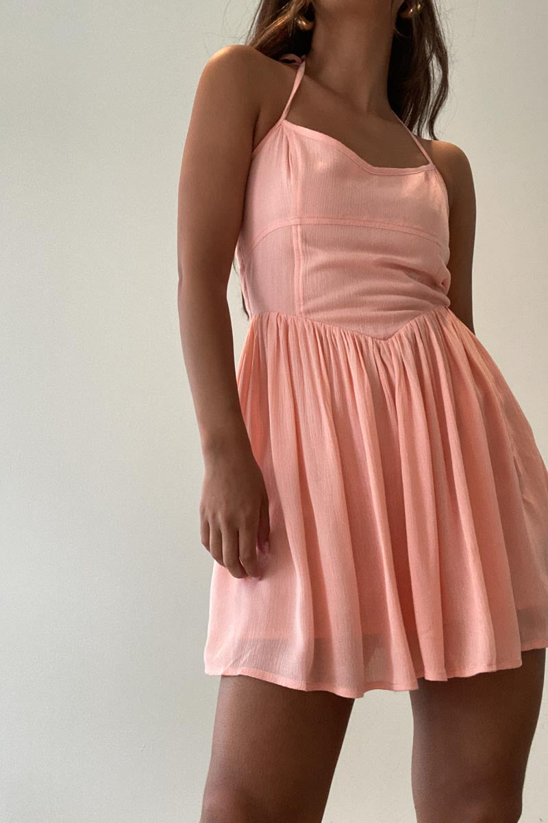 Halter Neck Shirred Back Mini Dress