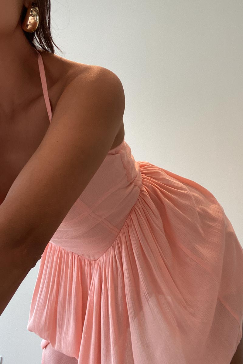 Halter Neck Shirred Back Mini Dress