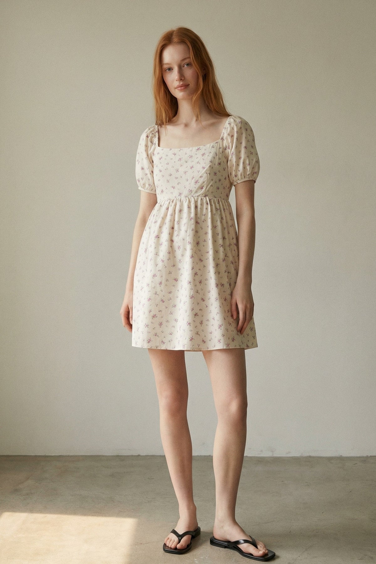 Square Neck Puff Sleeve Babydoll Mini Dress