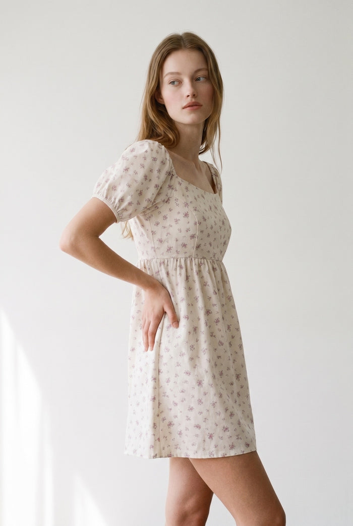 Square Neck Puff Sleeve Babydoll Mini Dress