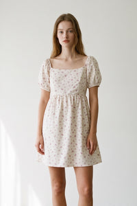 Square Neck Puff Sleeve Babydoll Mini Dress