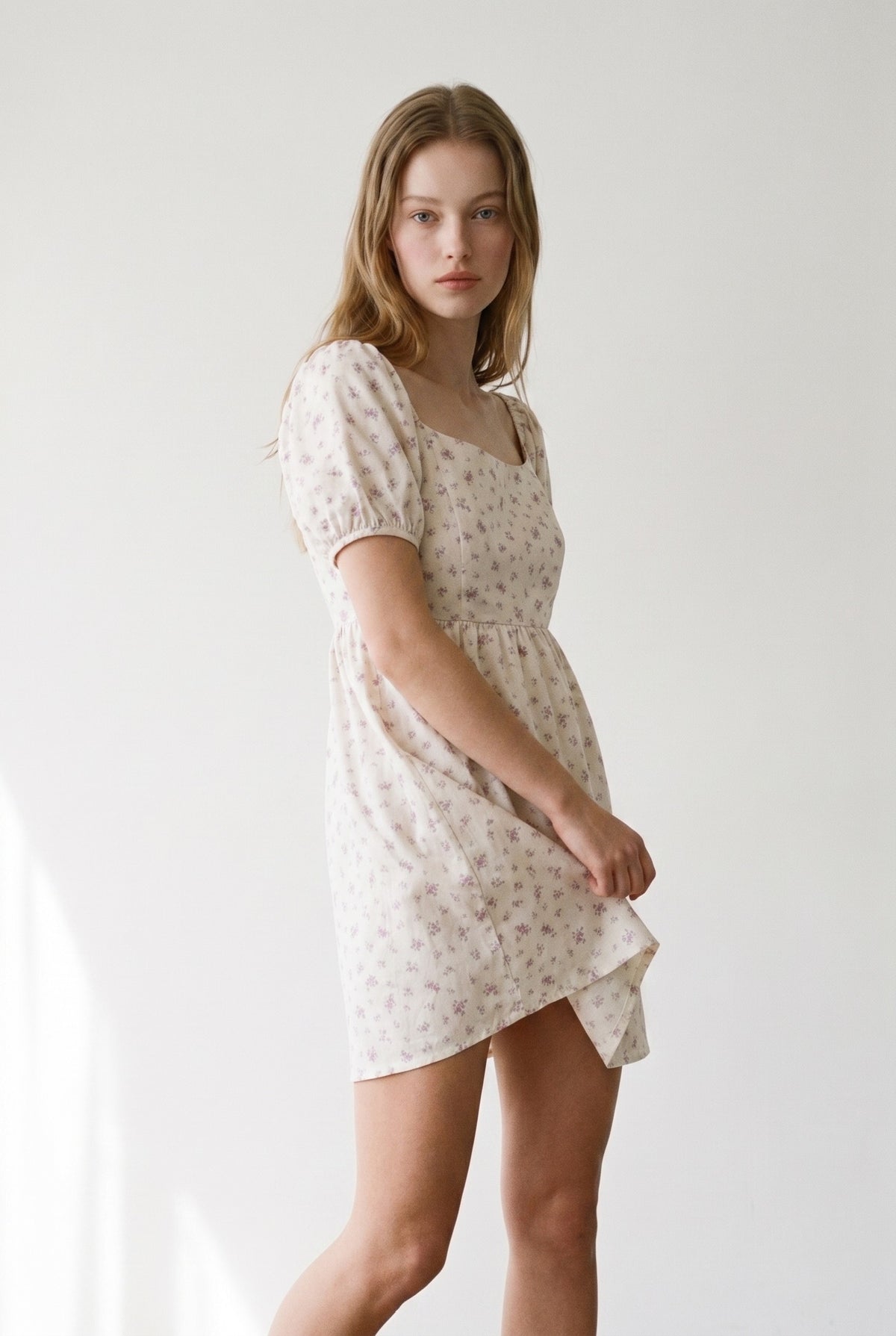 Square Neck Puff Sleeve Babydoll Mini Dress