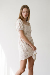 Square Neck Puff Sleeve Babydoll Mini Dress