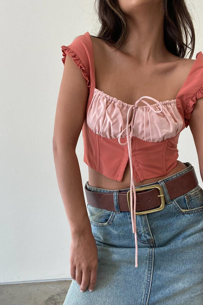 Contrast Ruched Bust Corset Crop Top