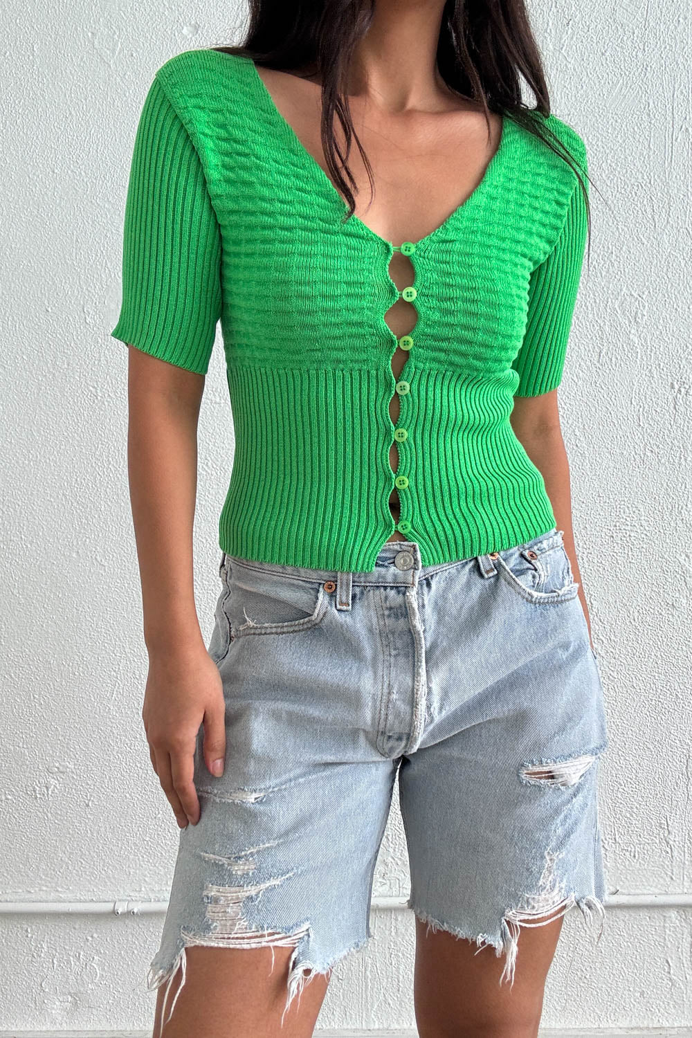 V-Neck Cutout Detail Ribbed Knit Top