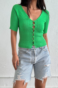 V-Neck Cutout Detail Ribbed Knit Top