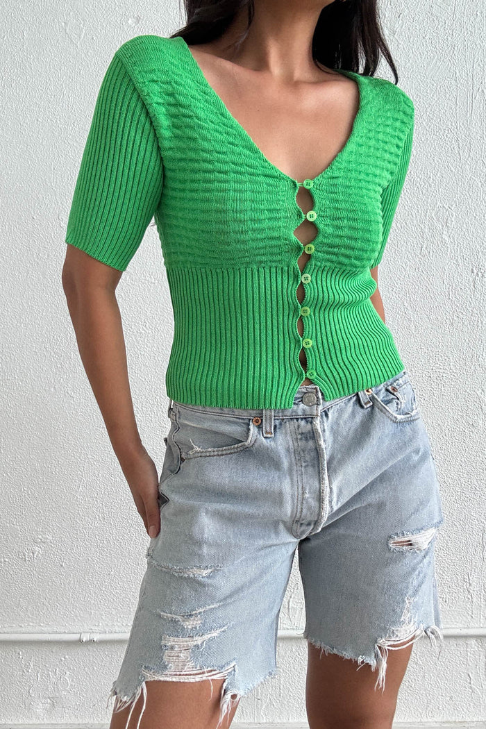 V-Neck Cutout Detail Ribbed Knit Top