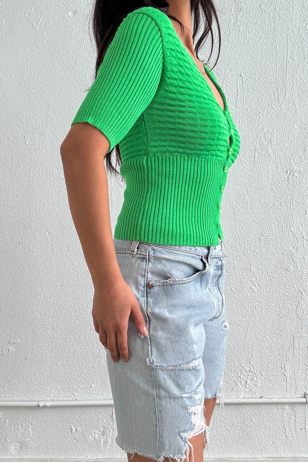 V-Neck Cutout Detail Ribbed Knit Top