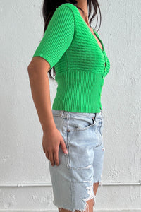 V-Neck Cutout Detail Ribbed Knit Top