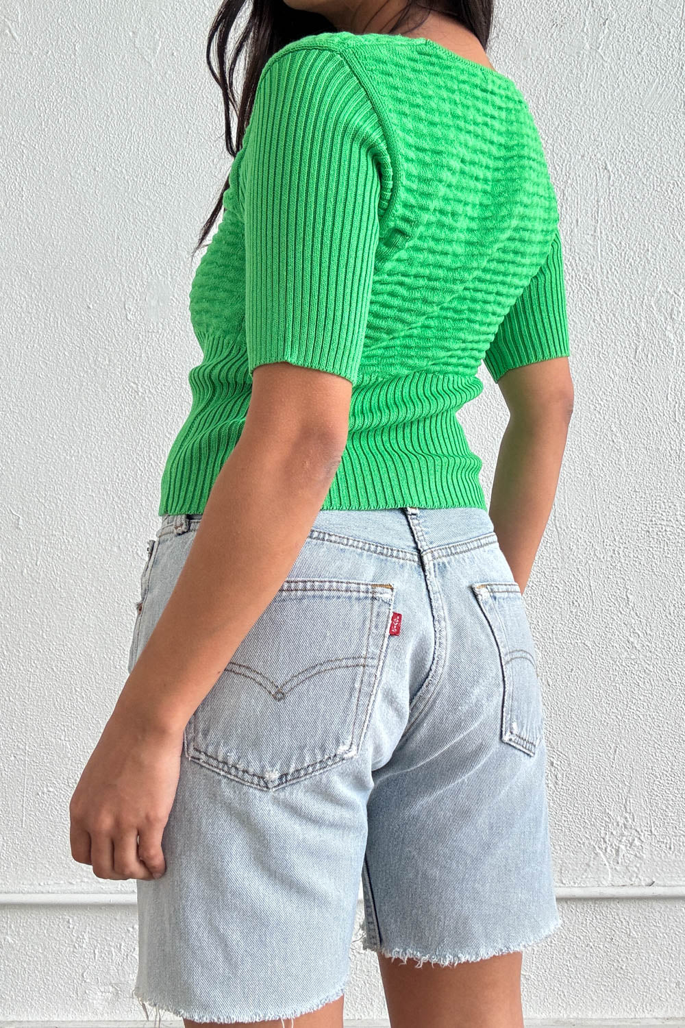 V-Neck Cutout Detail Ribbed Knit Top