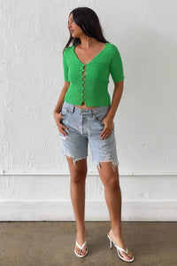 V-Neck Cutout Detail Ribbed Knit Top