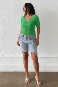V-Neck Cutout Detail Ribbed Knit Top