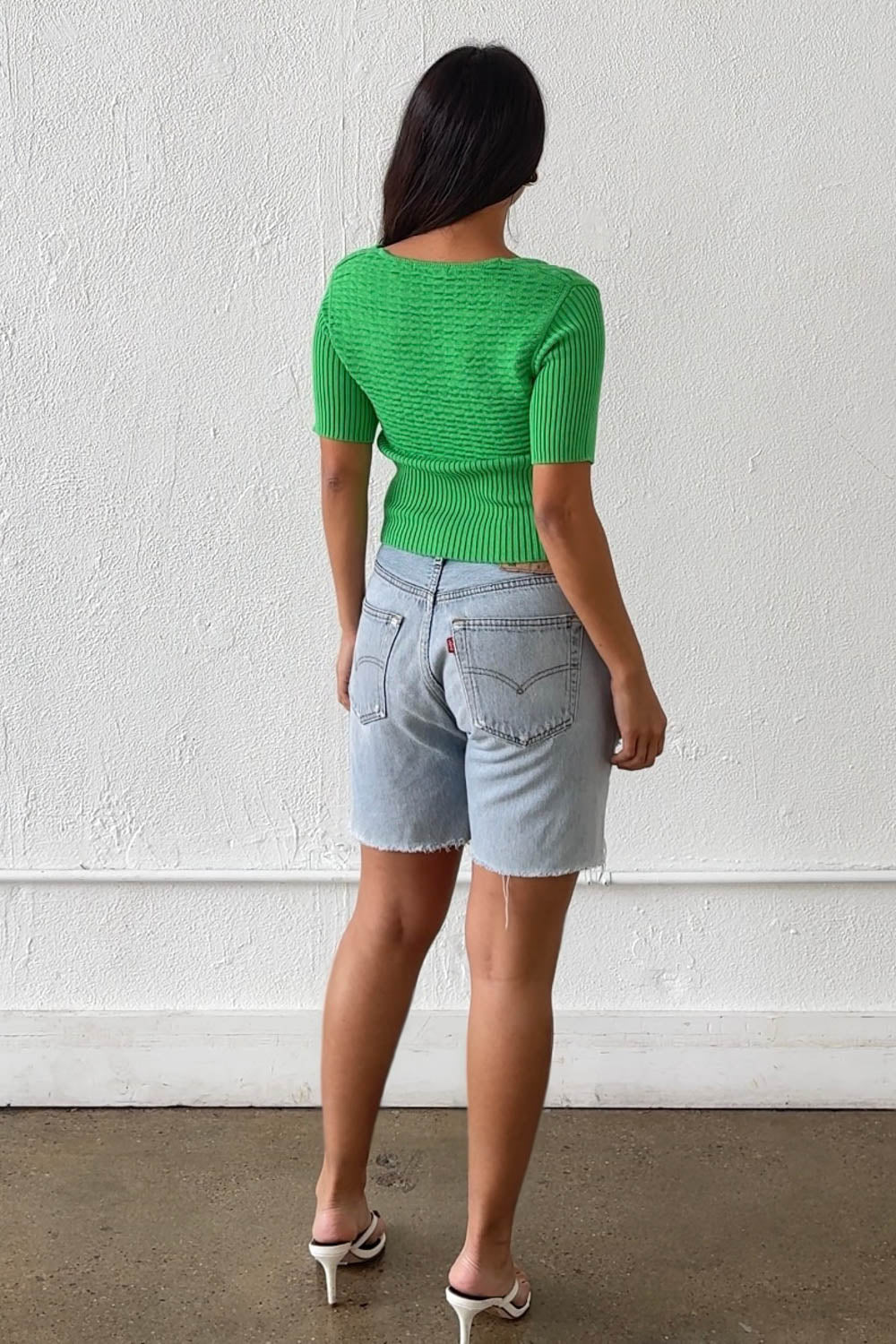 V-Neck Cutout Detail Ribbed Knit Top